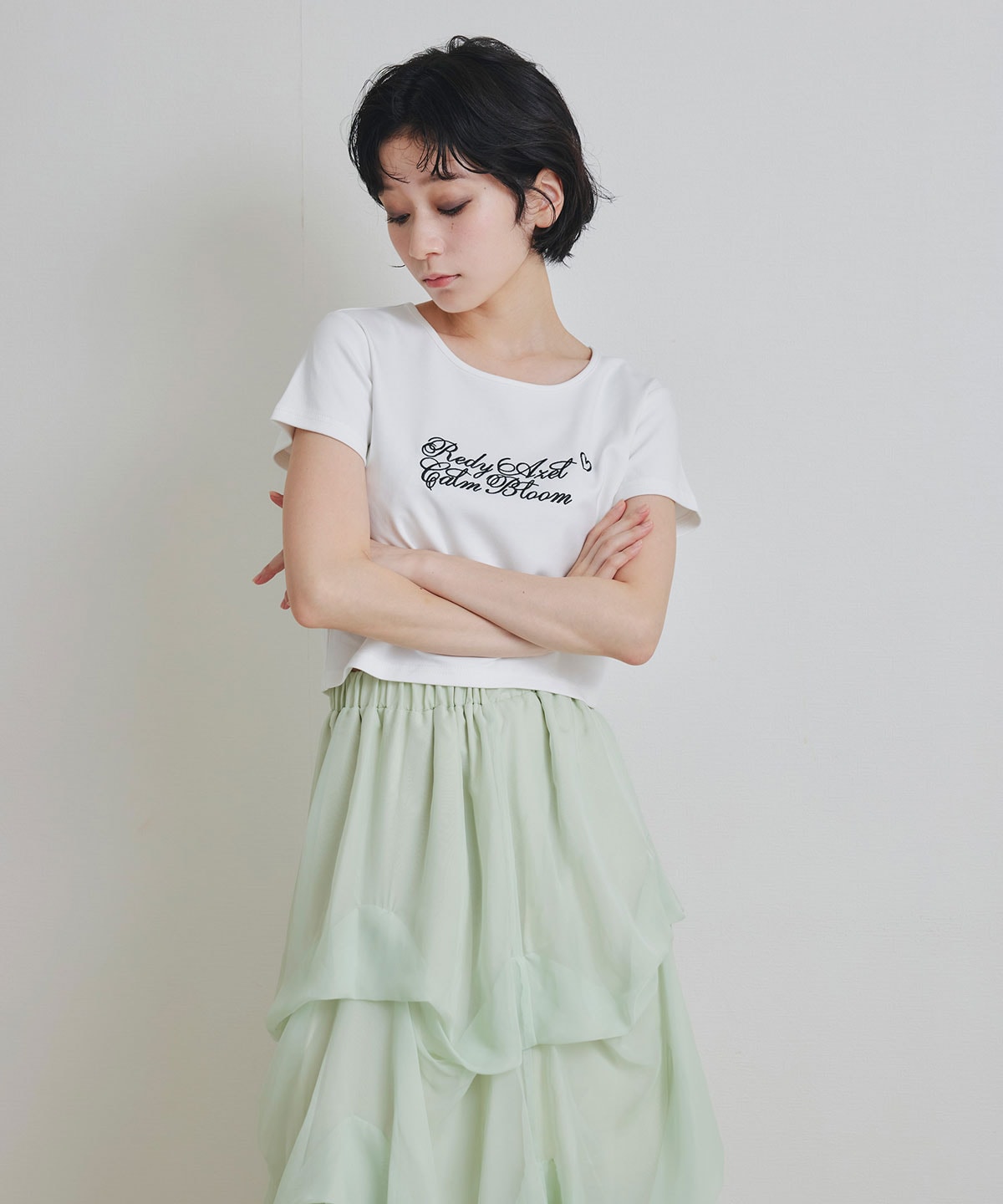 カリグラフィーロゴエンブロイダリークロップドTシャツ