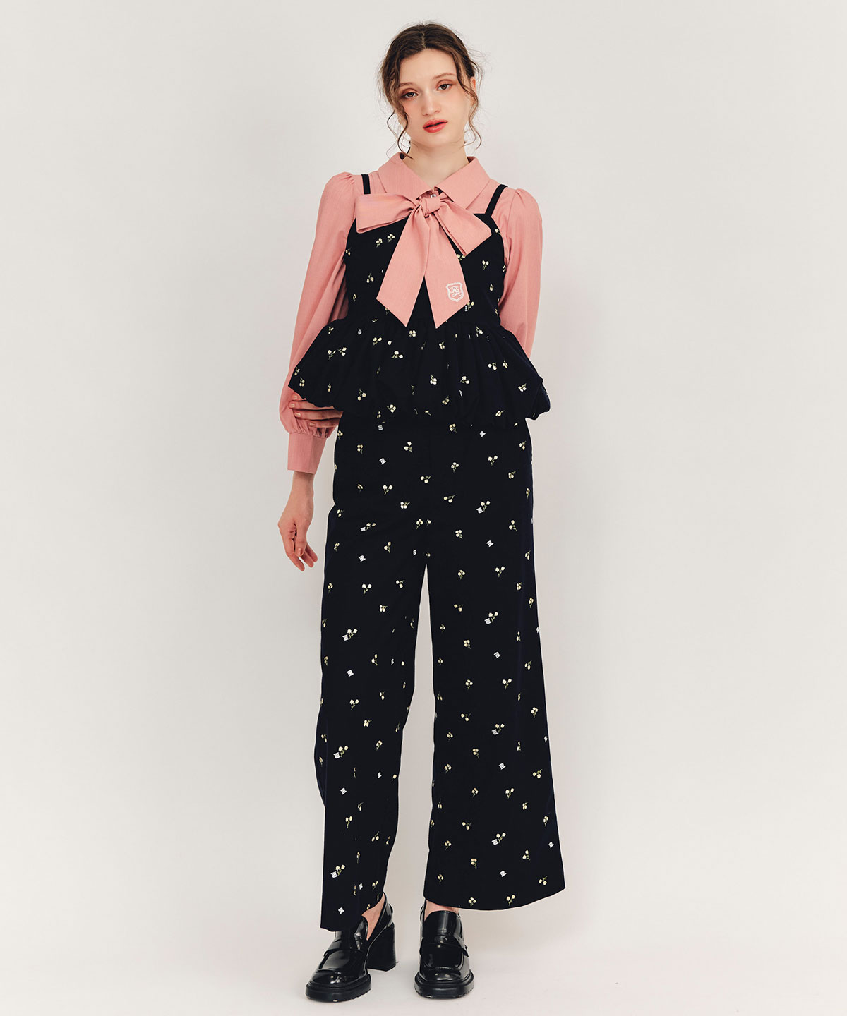 【Fleur monogram Series】フルールモノグラムエンブロイダリーバルーンペプラムビスチェ