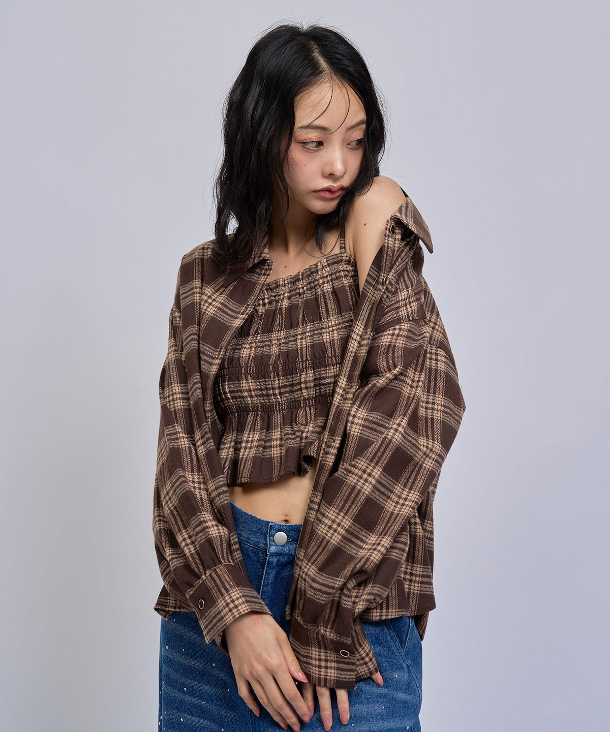 【=LOVE 大場花菜さん着用】チェックビスチェ×シャツセット