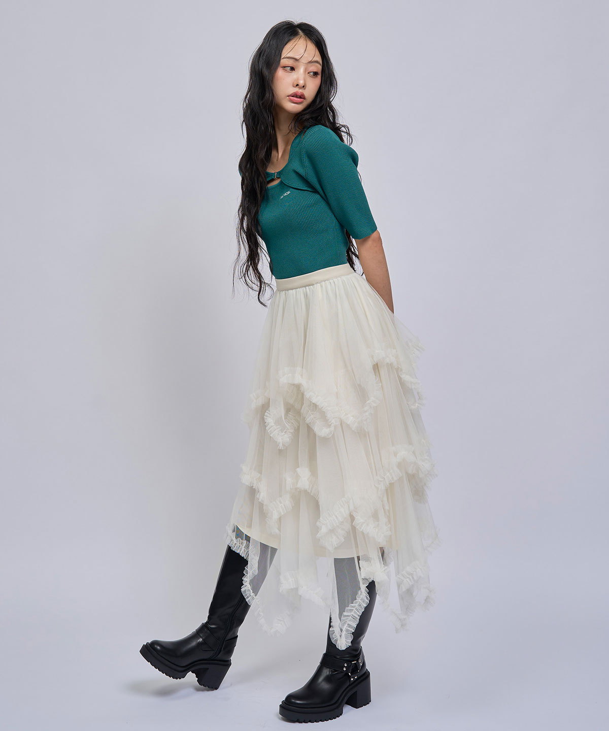 イレギュラーヘムチュールミモレスカート