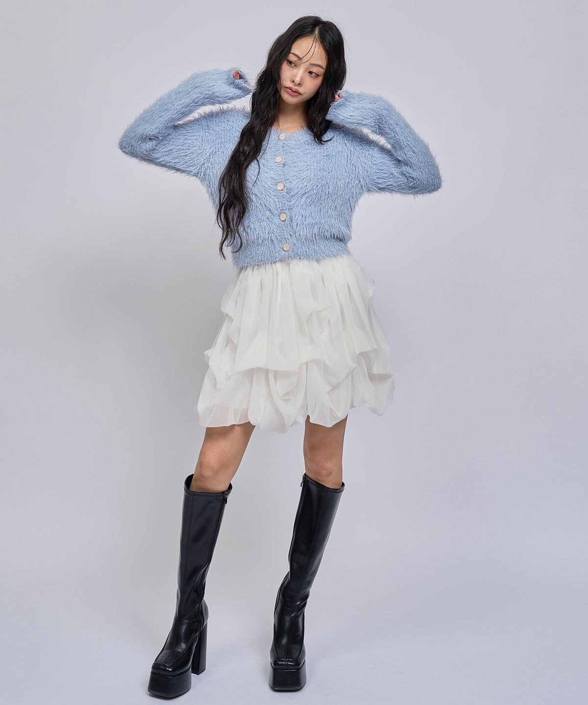 【=LOVE 大場花菜さん着用】ボリュームタックシフォンミニスカート