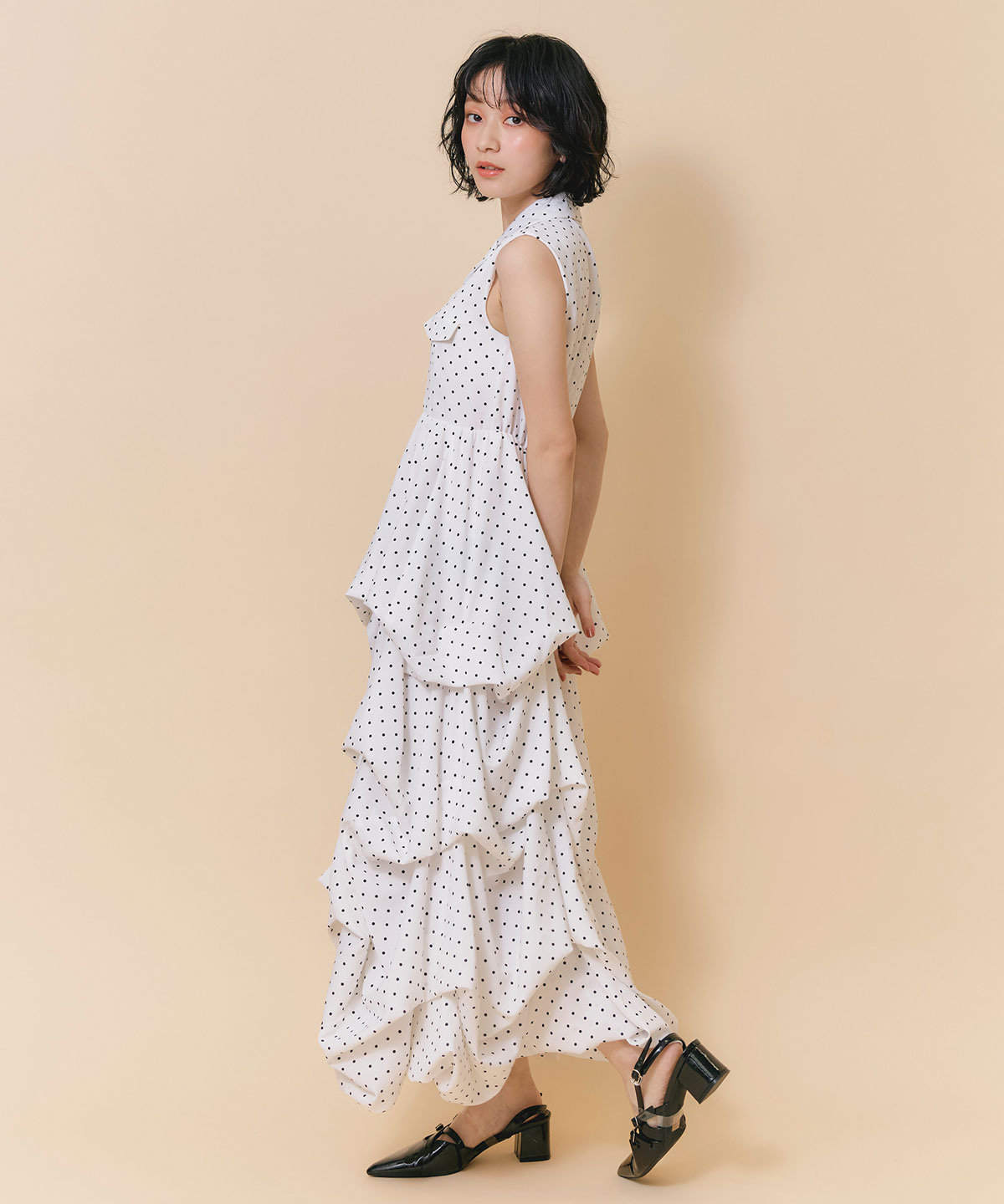 タックボリュームシャツロングワンピース