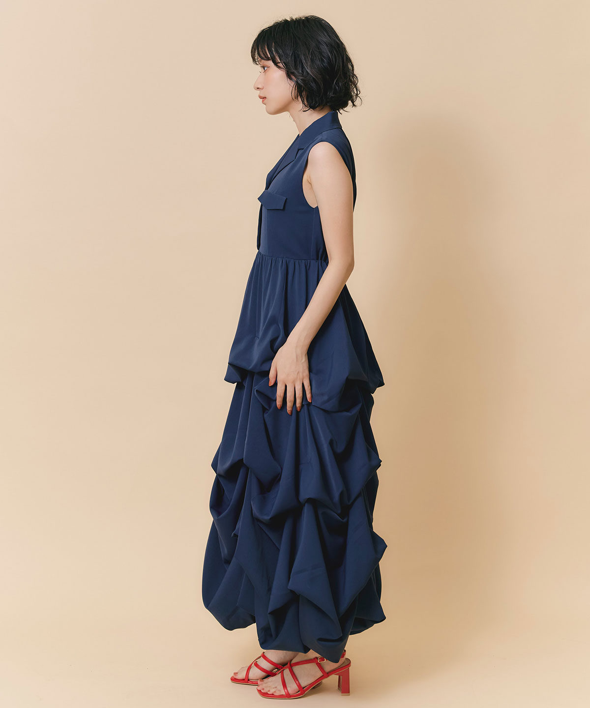 タックボリュームシャツロングワンピース