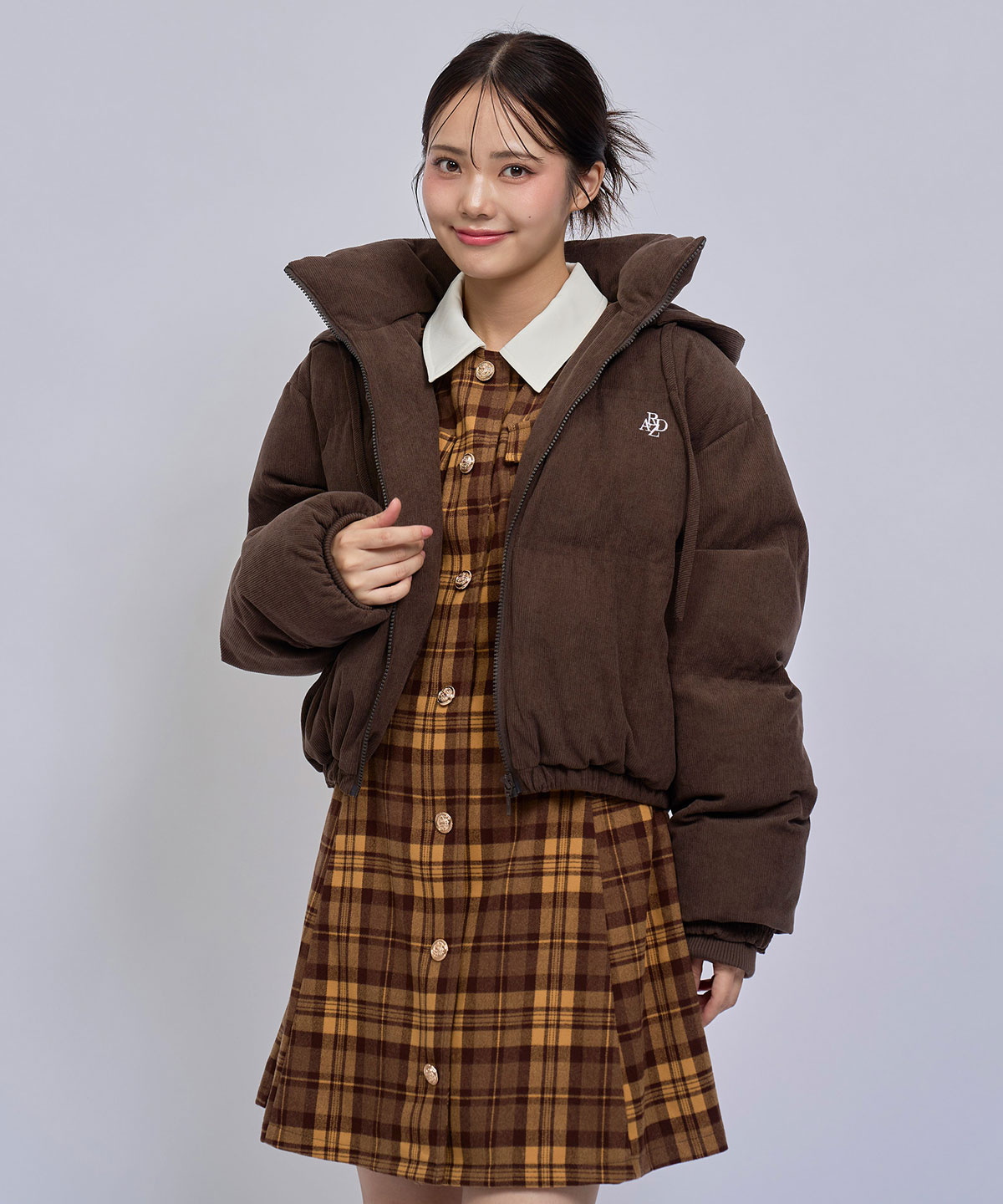 エンブレムボタンチェックミニシャツフレアワンピース