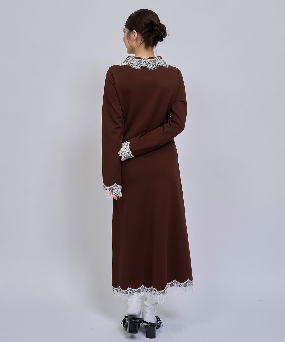 レーストリムハーフZIPポロカットロングワンピース