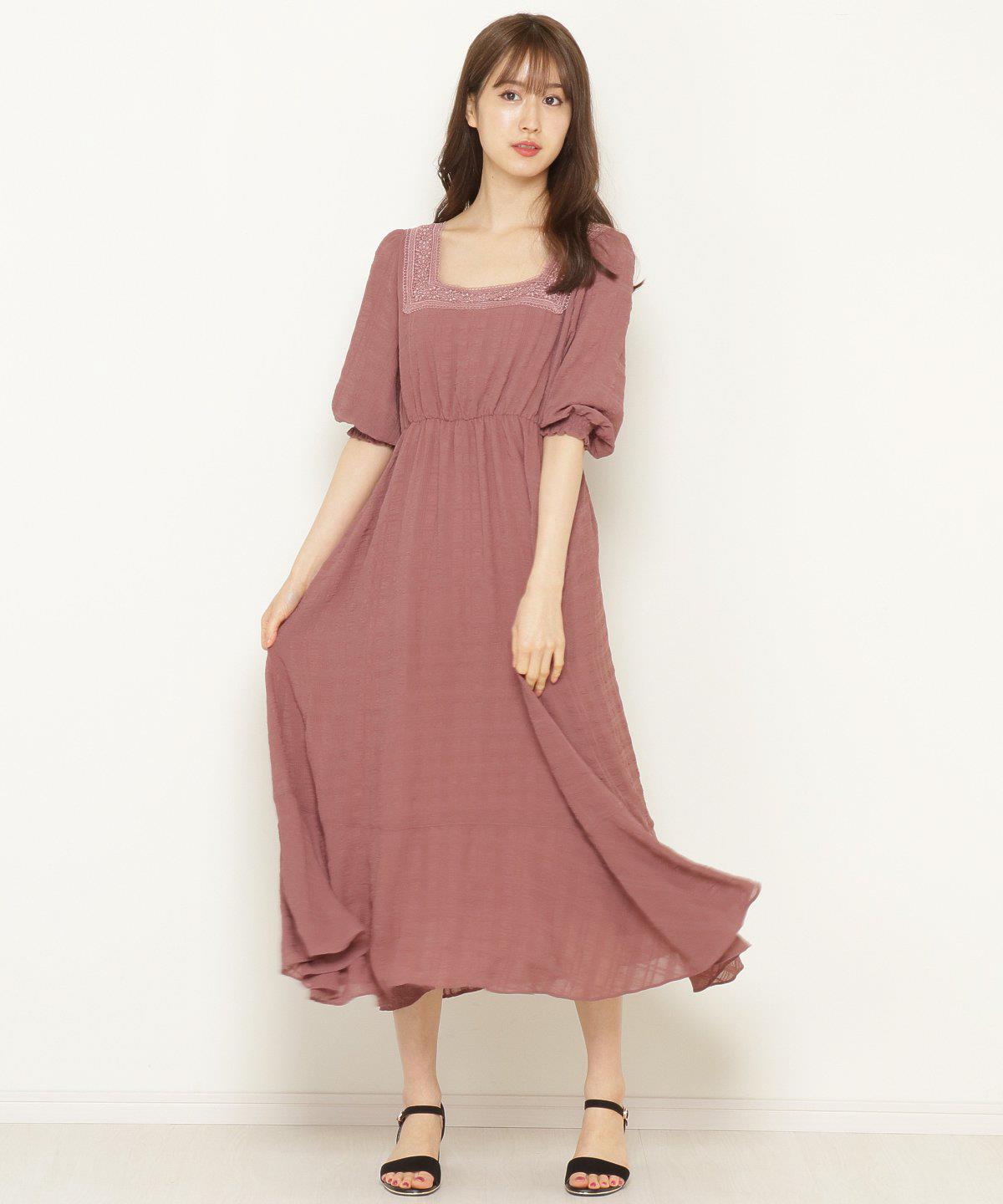 ドビーチェックスクエアネックワンピース M ピンク Swingle 公式オンラインショップ バーンデストローズ