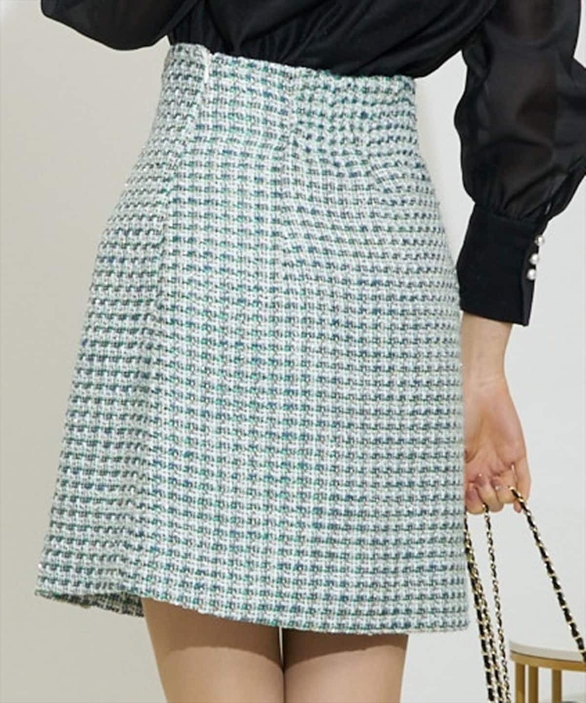 金ボタンミックスツイードミニスカート