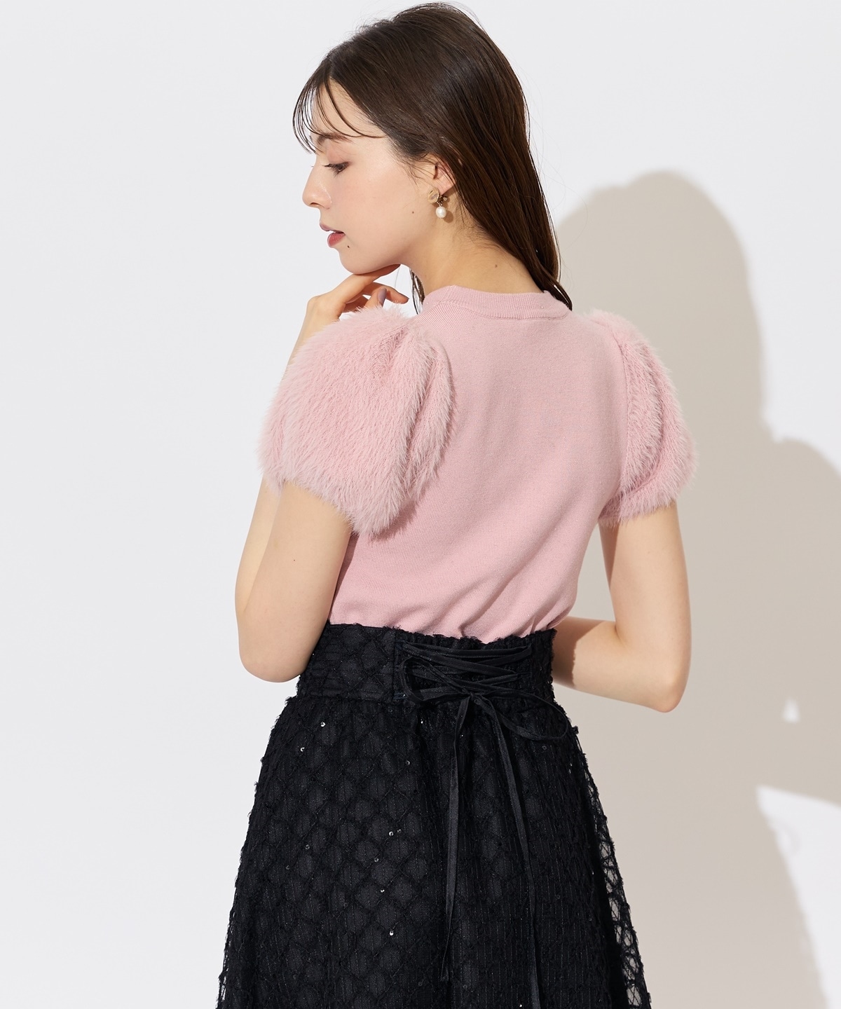 ふわふわフェザースリーブラメニットプルオーバー