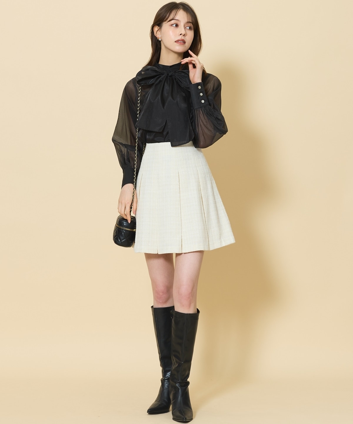 ボックスプリーツツイードミニスカート