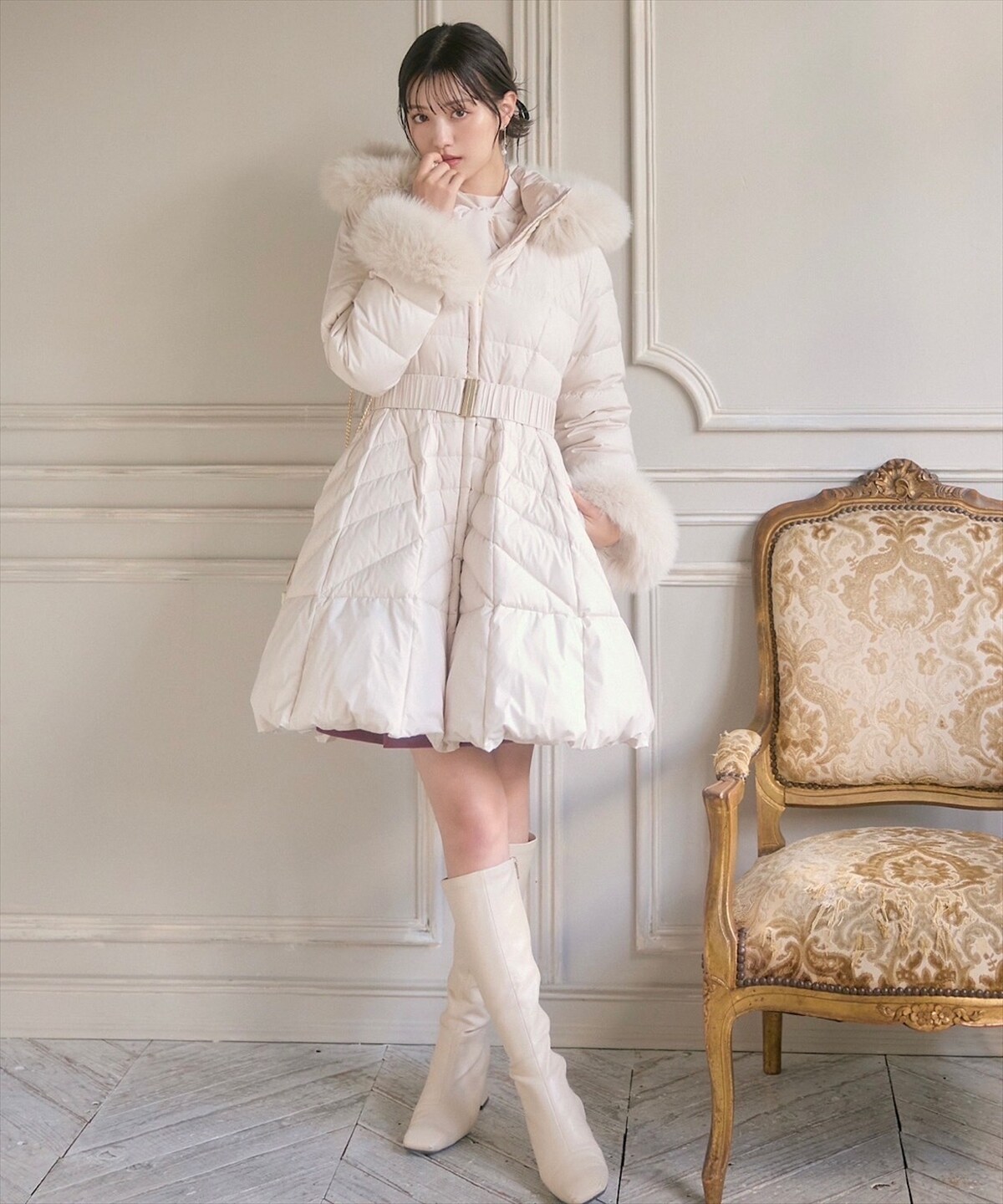 FOXファー付ドレスダウンコート