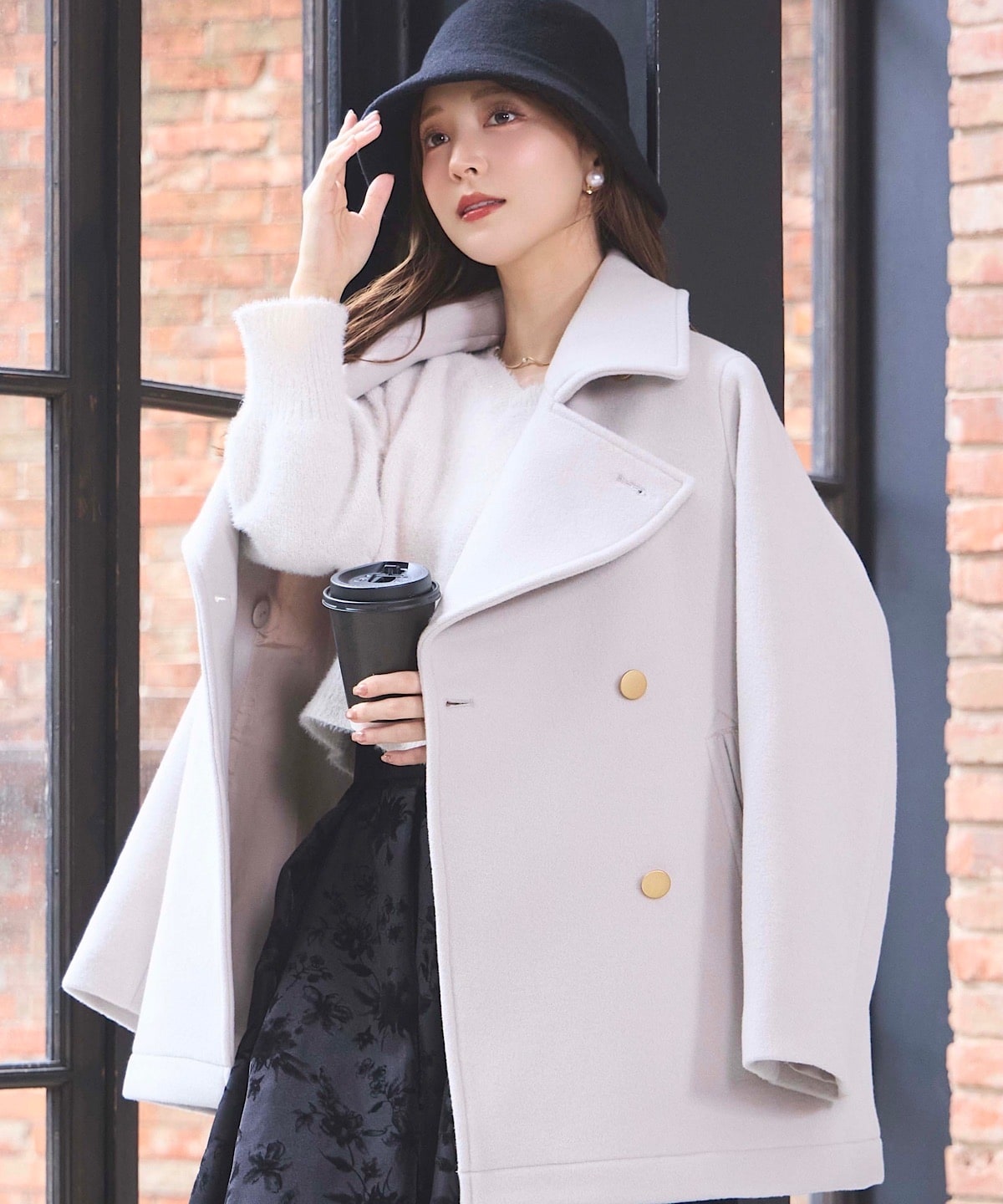 Vネックミニフラワースパンコールニットプルオーバー