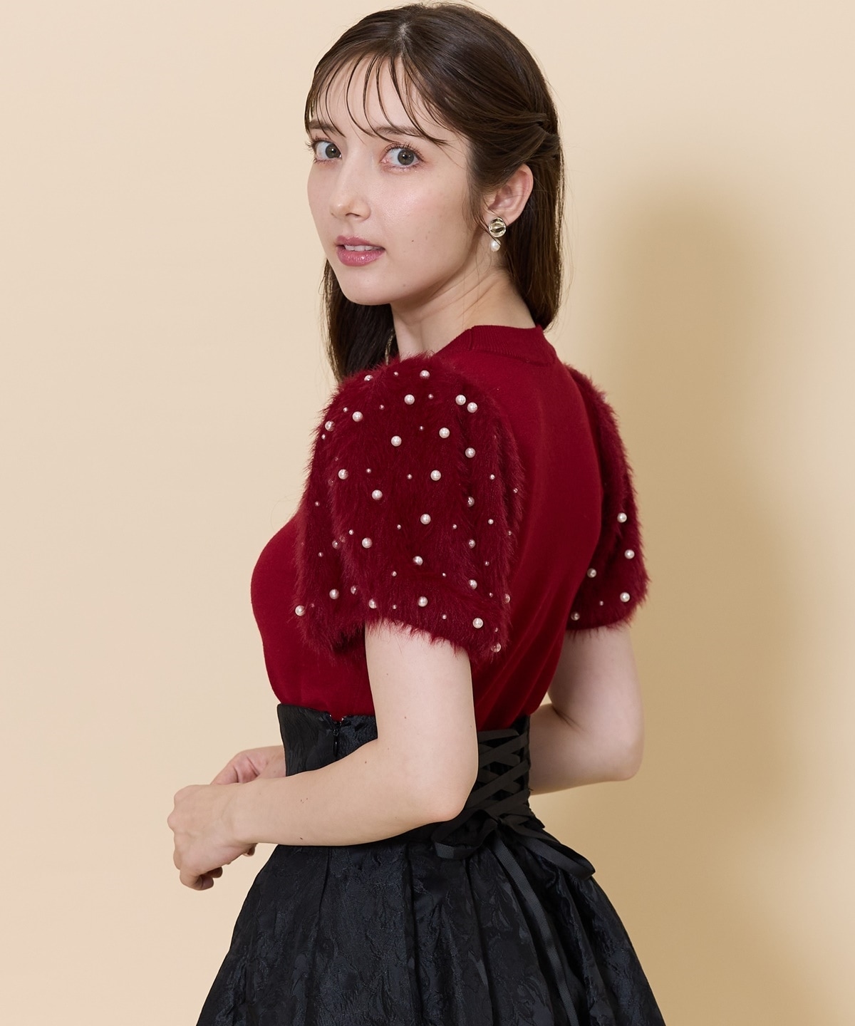 パールフェザースリーブニットプルオーバー