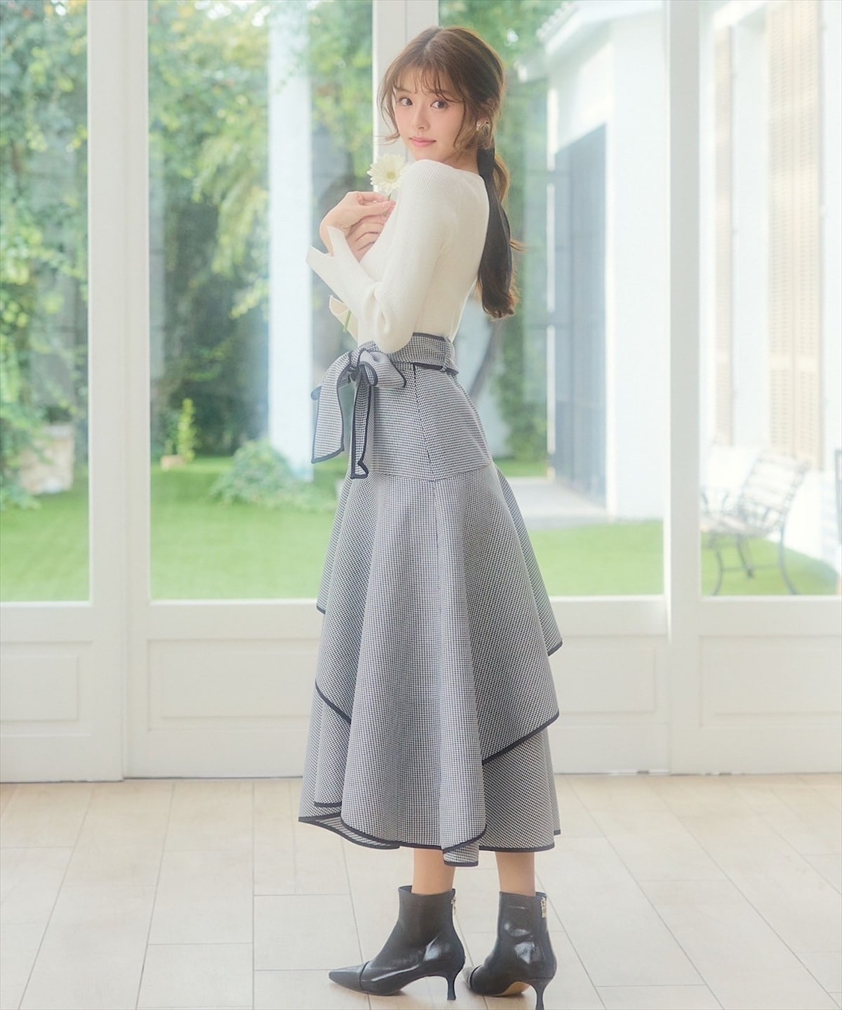 リボンベルトアシメフレアパイピングスカート