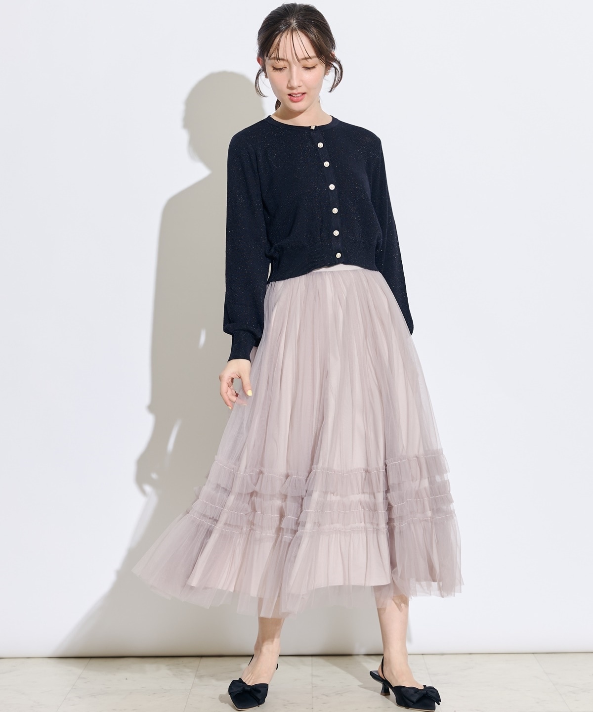 フリル切替チュールエアリースカート