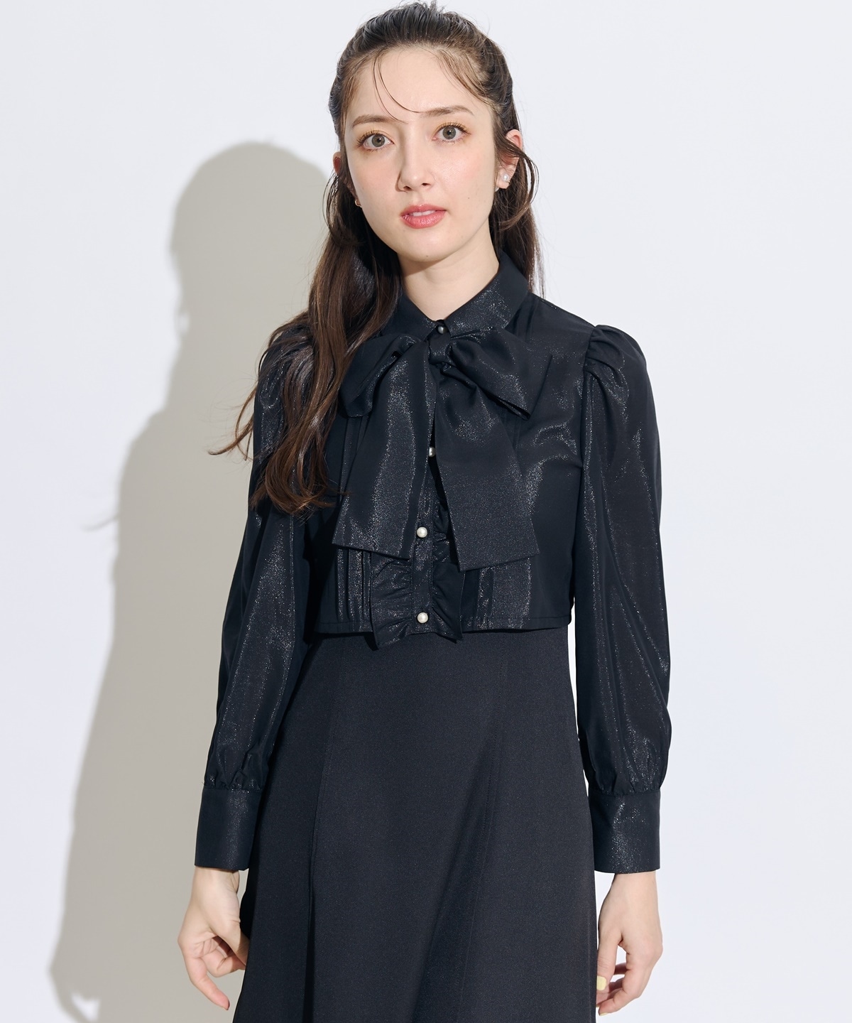 2WAYボウタイブライトシアーシャツレイヤードキャミワンピース