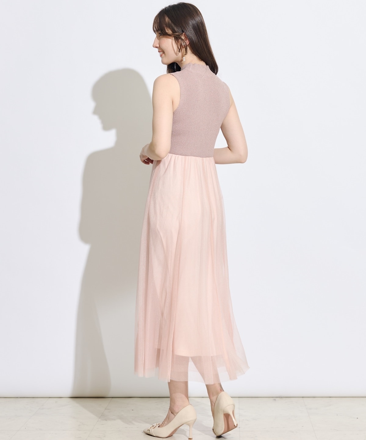 【展示会３位】カーディガンアンサンブルラメニットドッキングワンピース