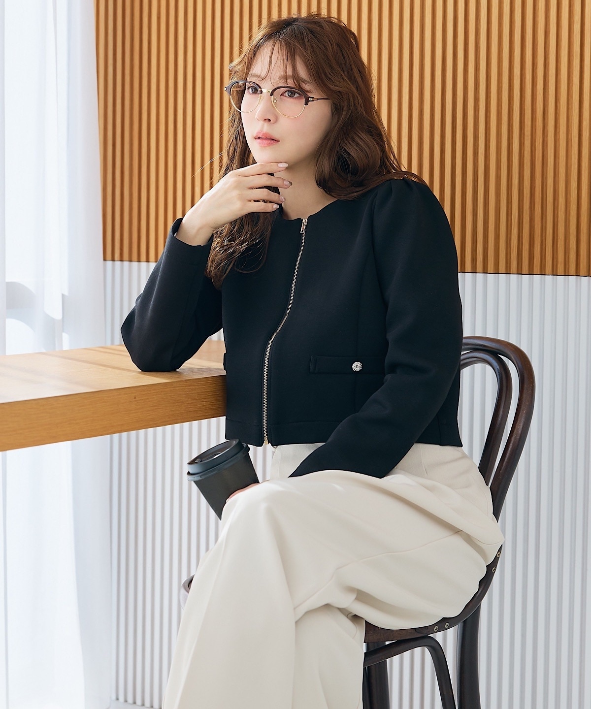 ノーカラーエレガンスポンチジャケット