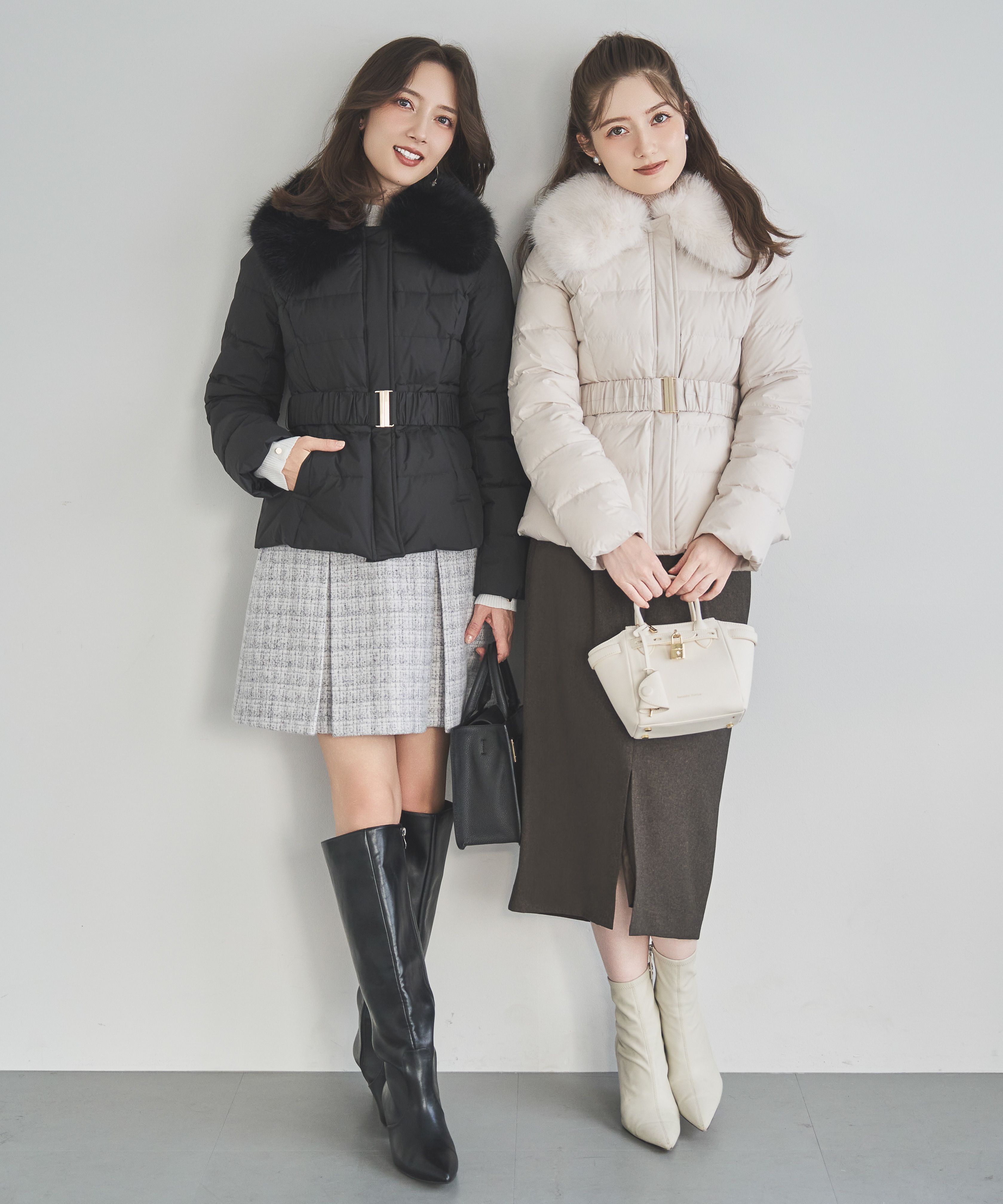 ベルト付エコファー襟ショートダウン