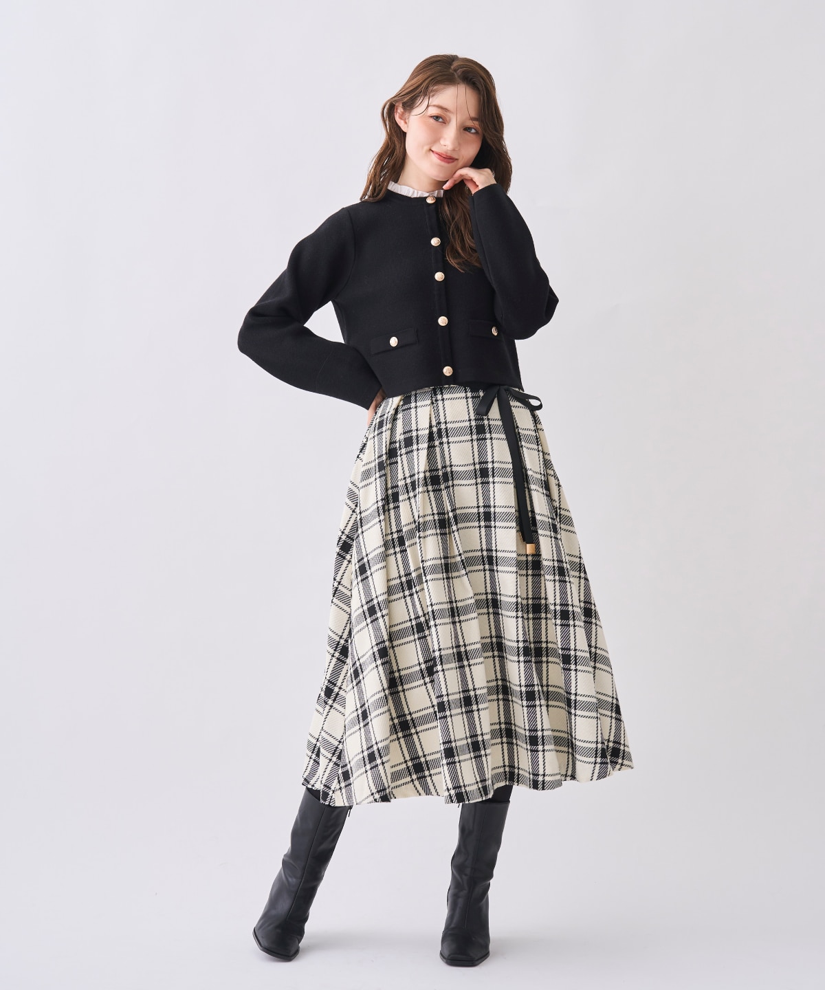 【12/5(Fri)発売開始】フリル襟付きノーカラーニットカーディガン