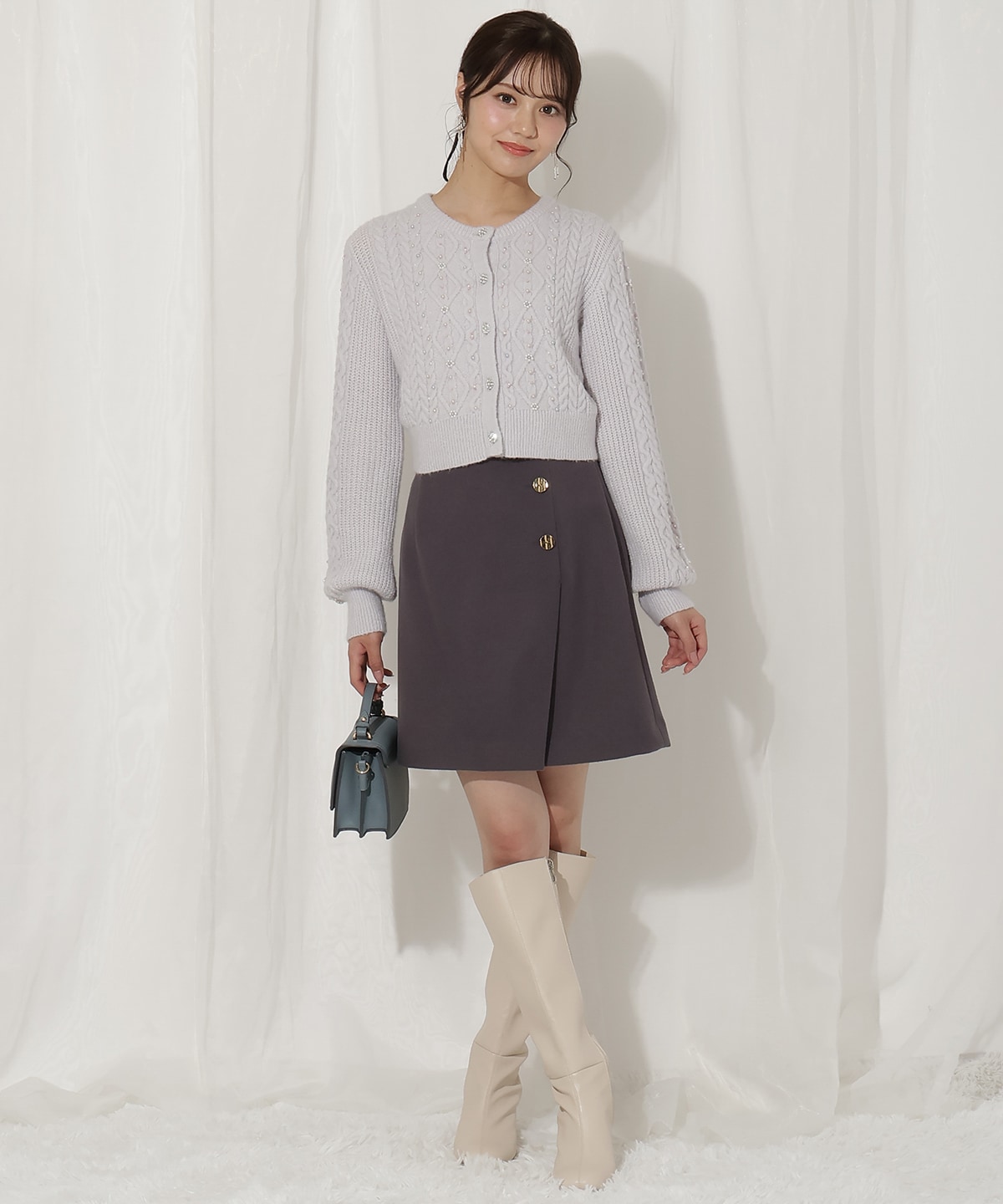 ゴールドボタンアシメミニスカート