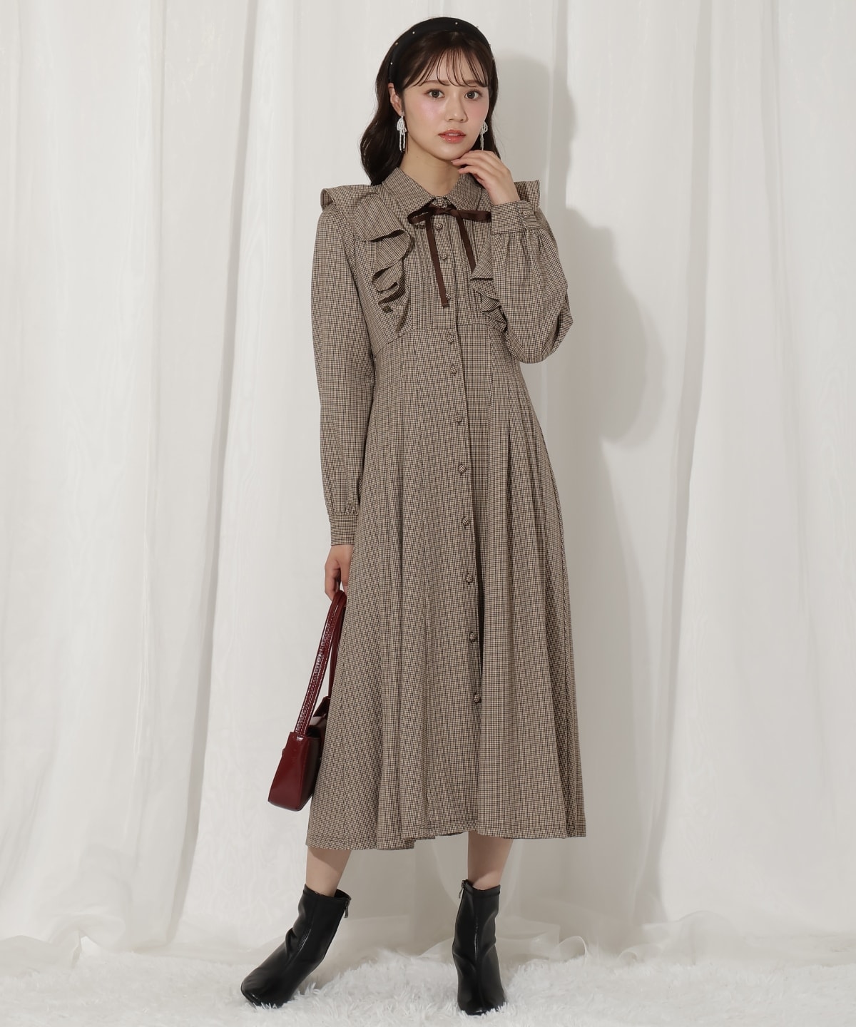 ラッフルフリルタックウエストシャツワンピース