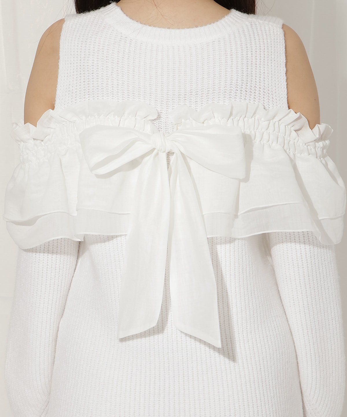 バックリボンオフショルニットワンピース