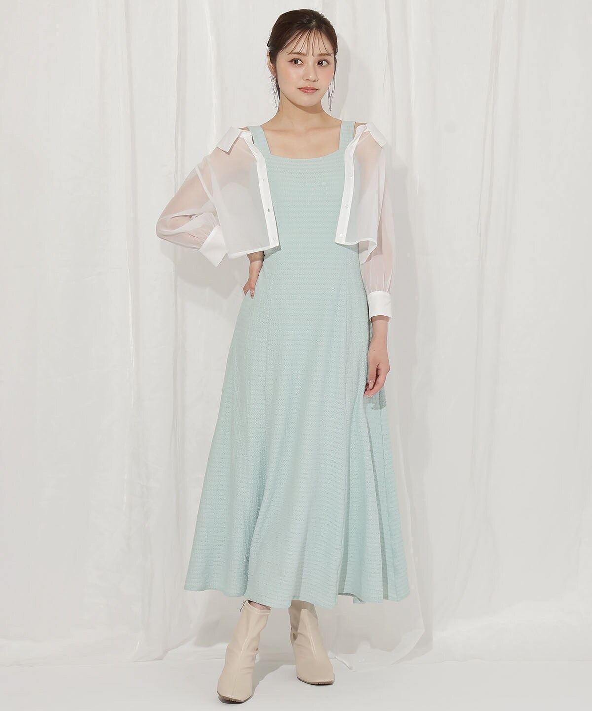 シアーブラウス×カットソーマーメイドワンピース