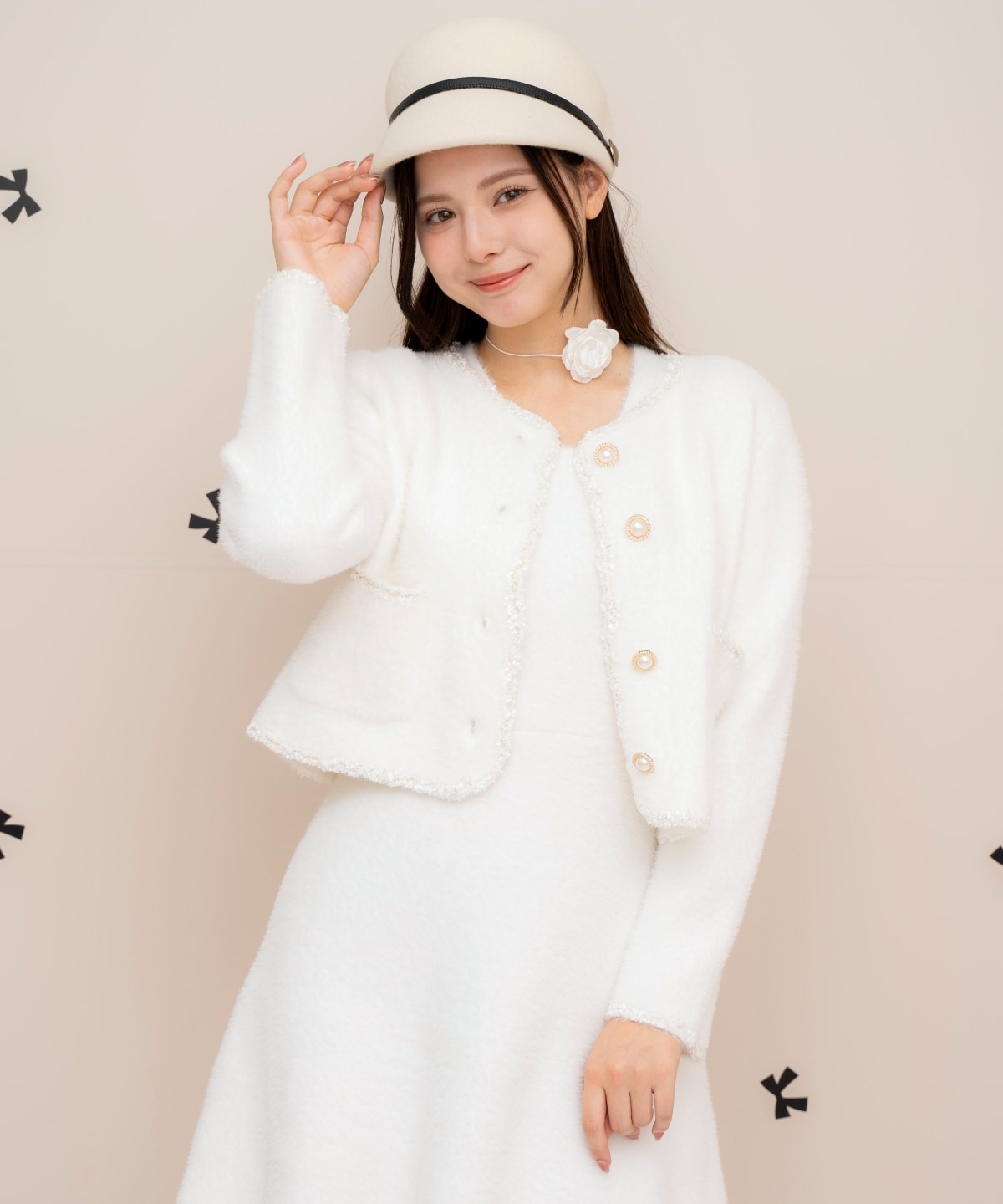 ブレード付きフェザーヤーンジャケット×ワンピース