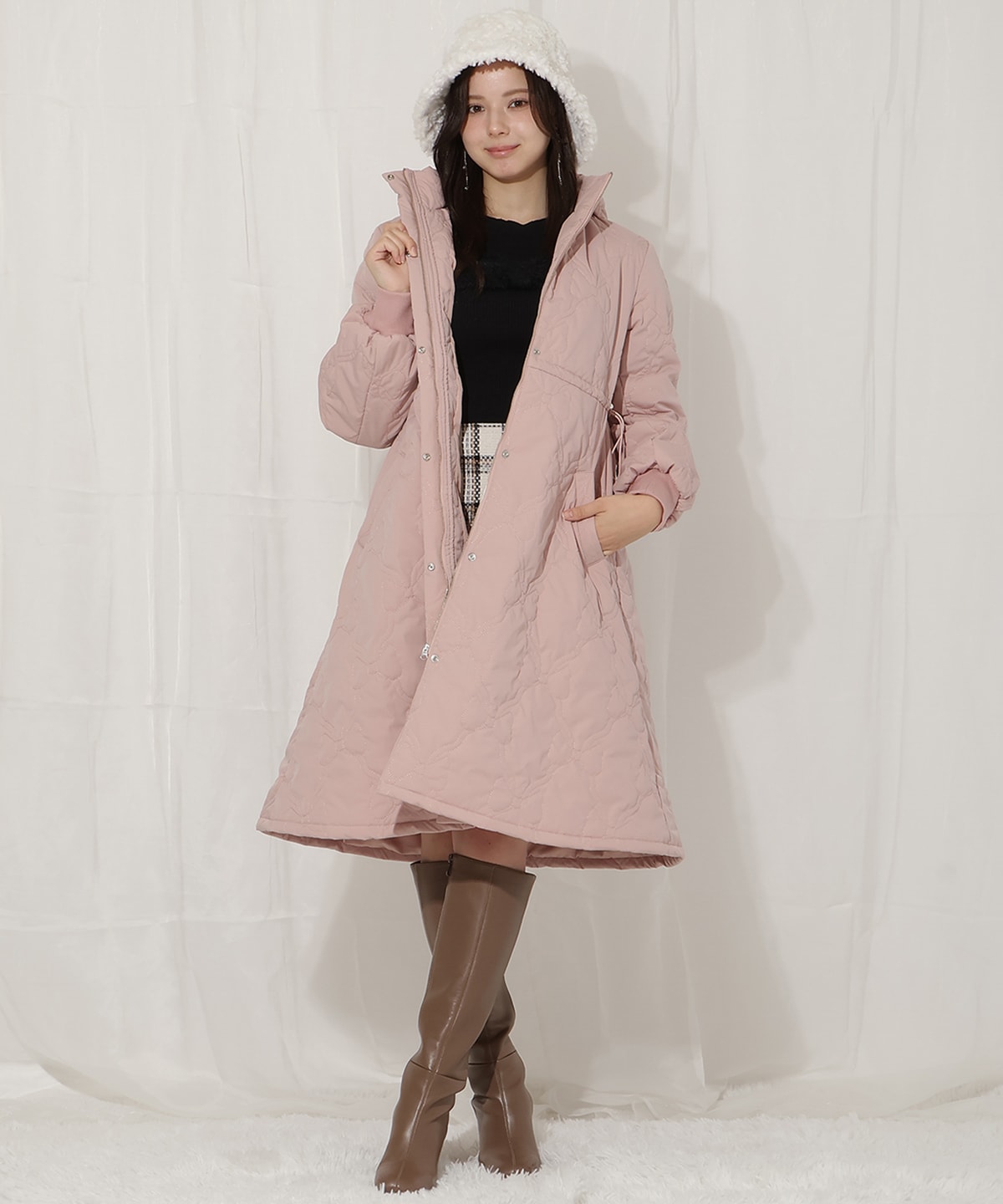 リボン柄キルティングコート