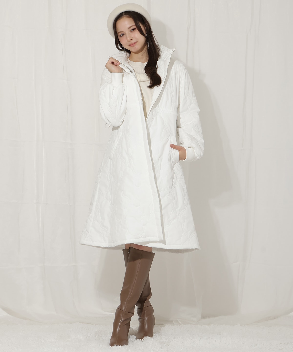 リボン柄キルティングコート