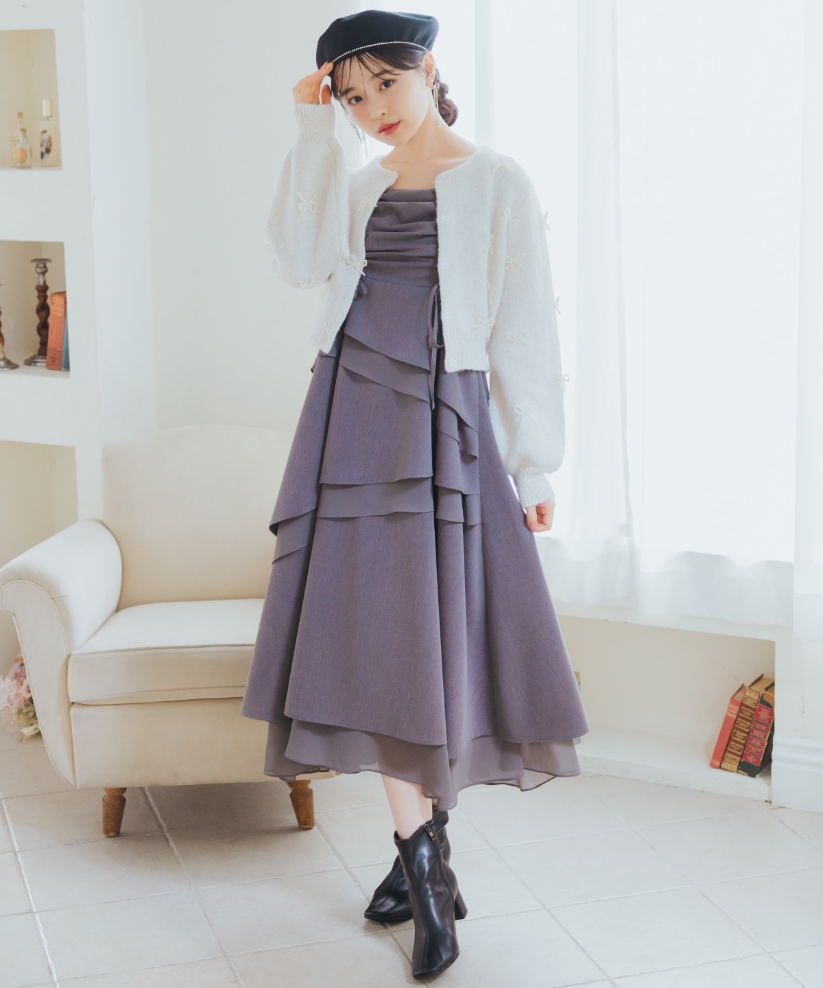 リボンパーツ付きカーディガン