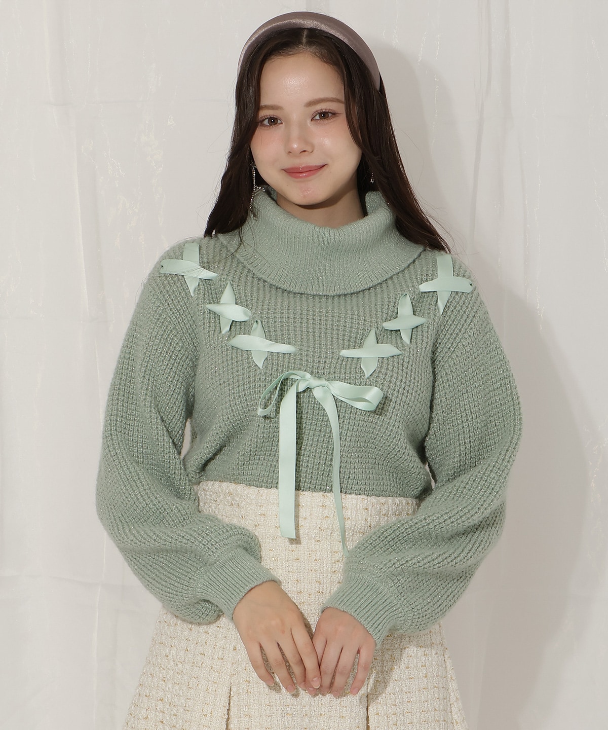 レースアップタートルニット