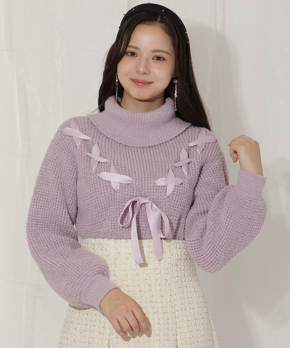 レースアップタートルニット