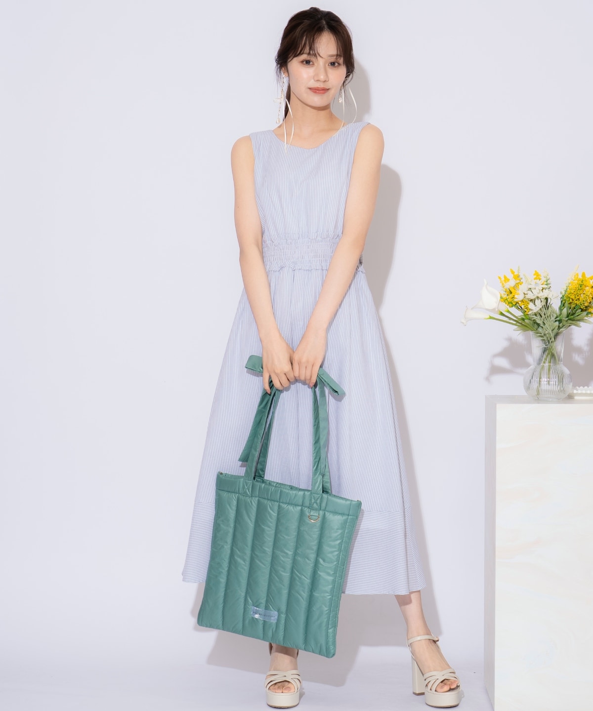 リボンショルダーキルティングトート