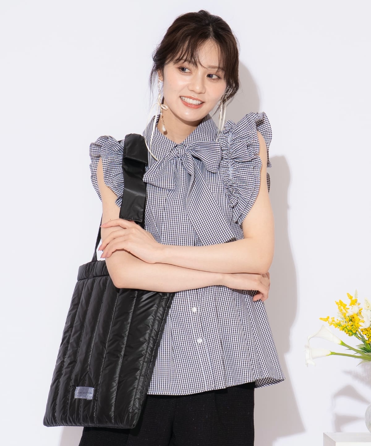 リボンショルダーキルティングトート