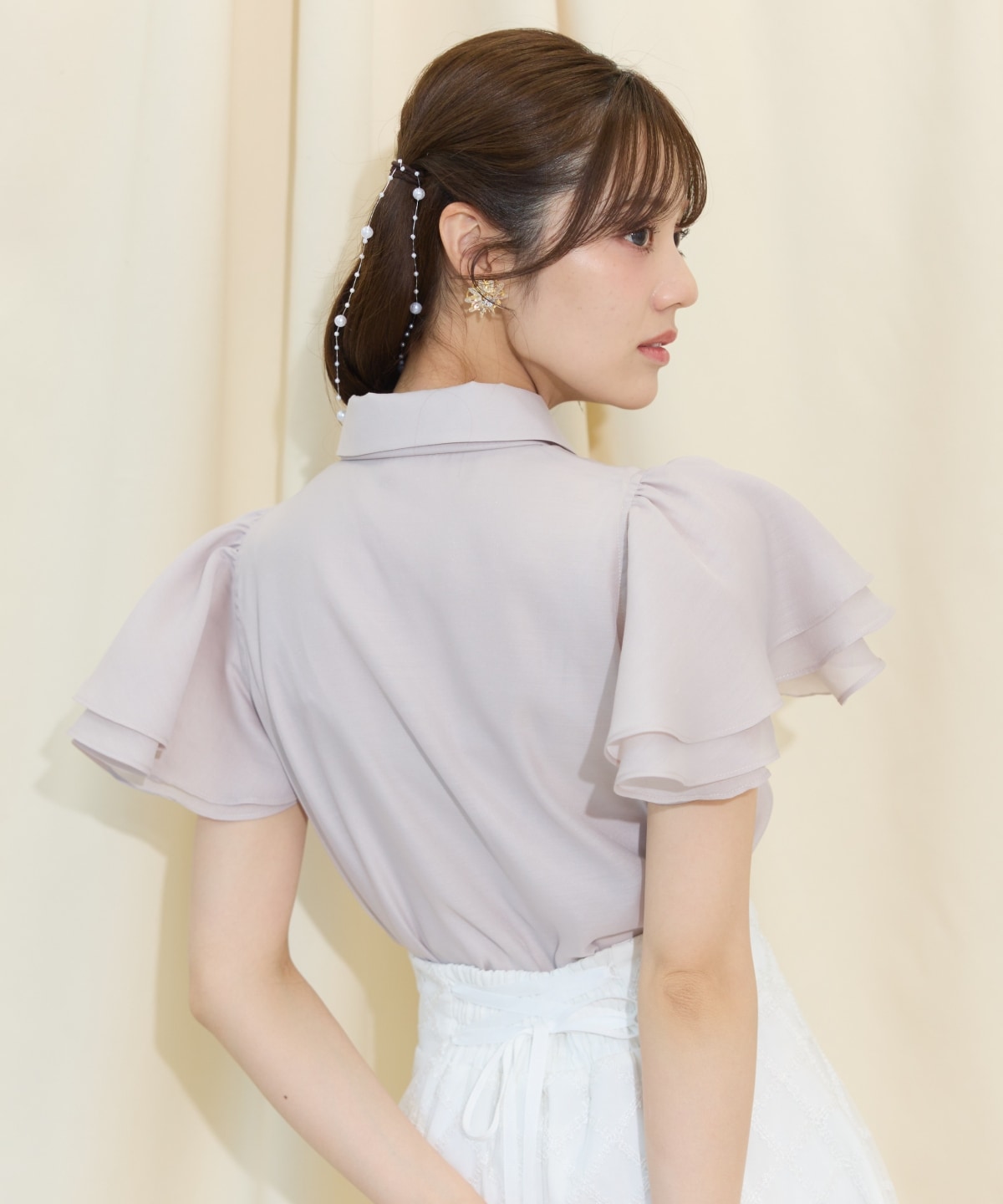 フレアスリーブリボンタイブラウス