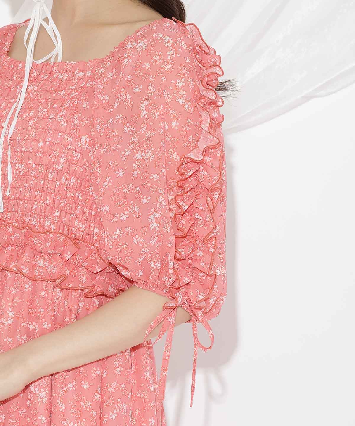 ミニフラワーシャーリングワンピース