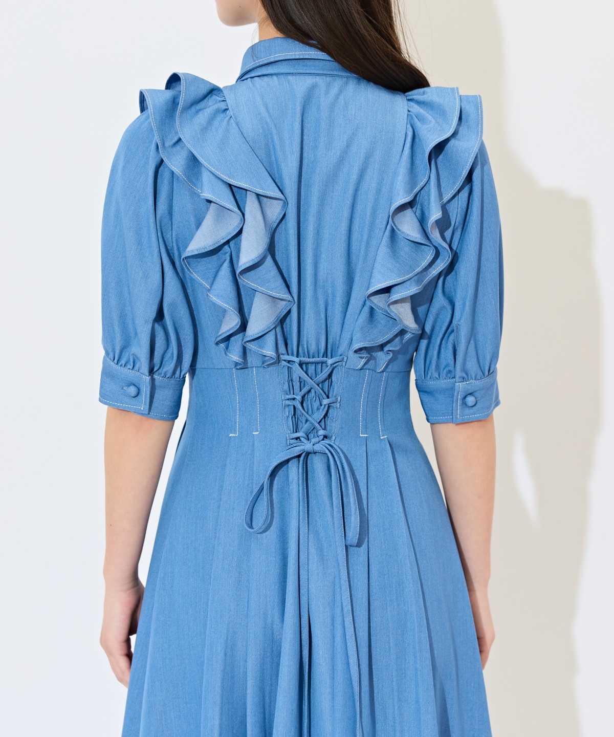 ラッフルリボンタイシャツワンピース