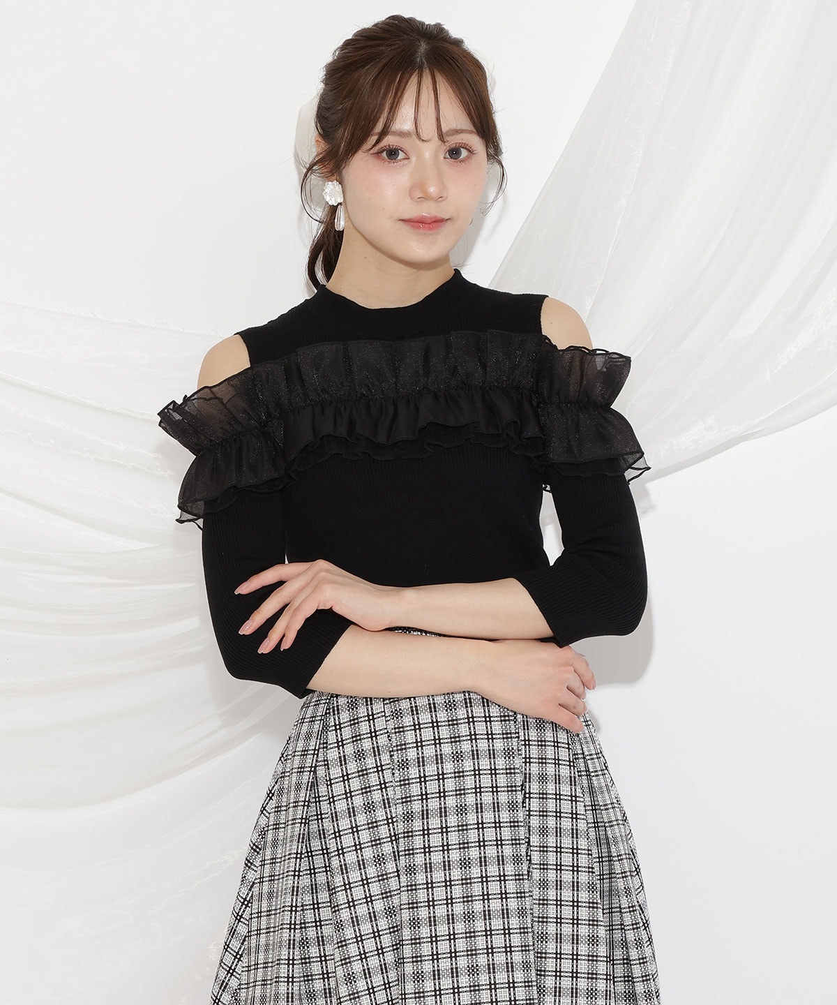 フリルドッキングリブニット