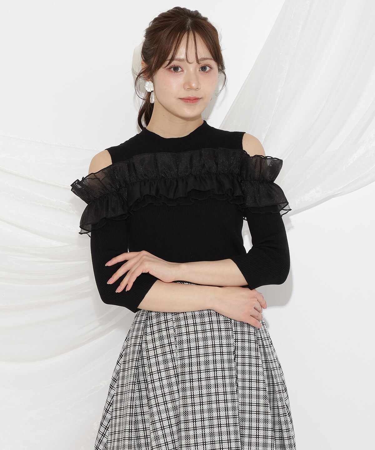 フリルドッキングリブニット