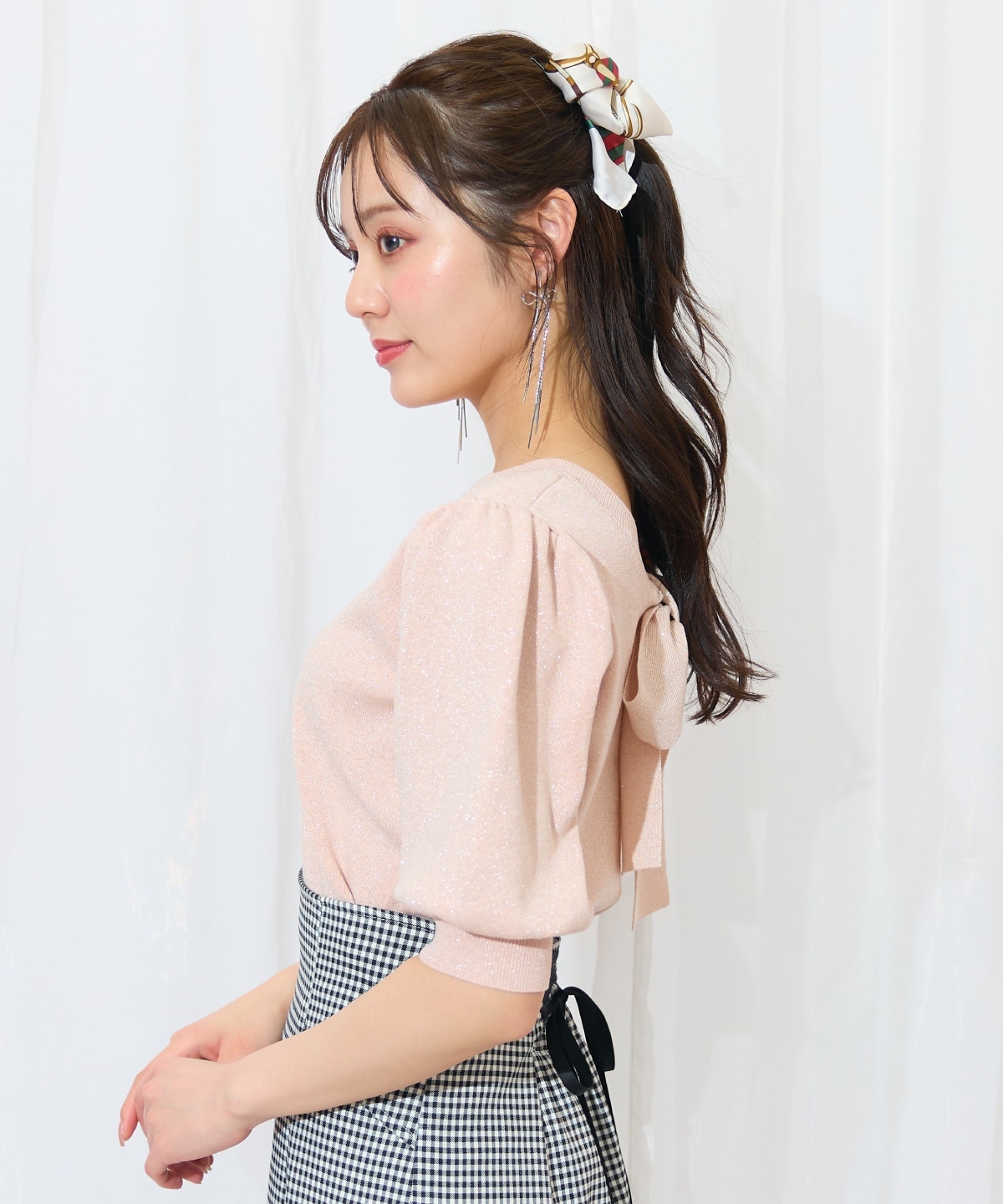 2WAYリボンラメニットプルオーバー