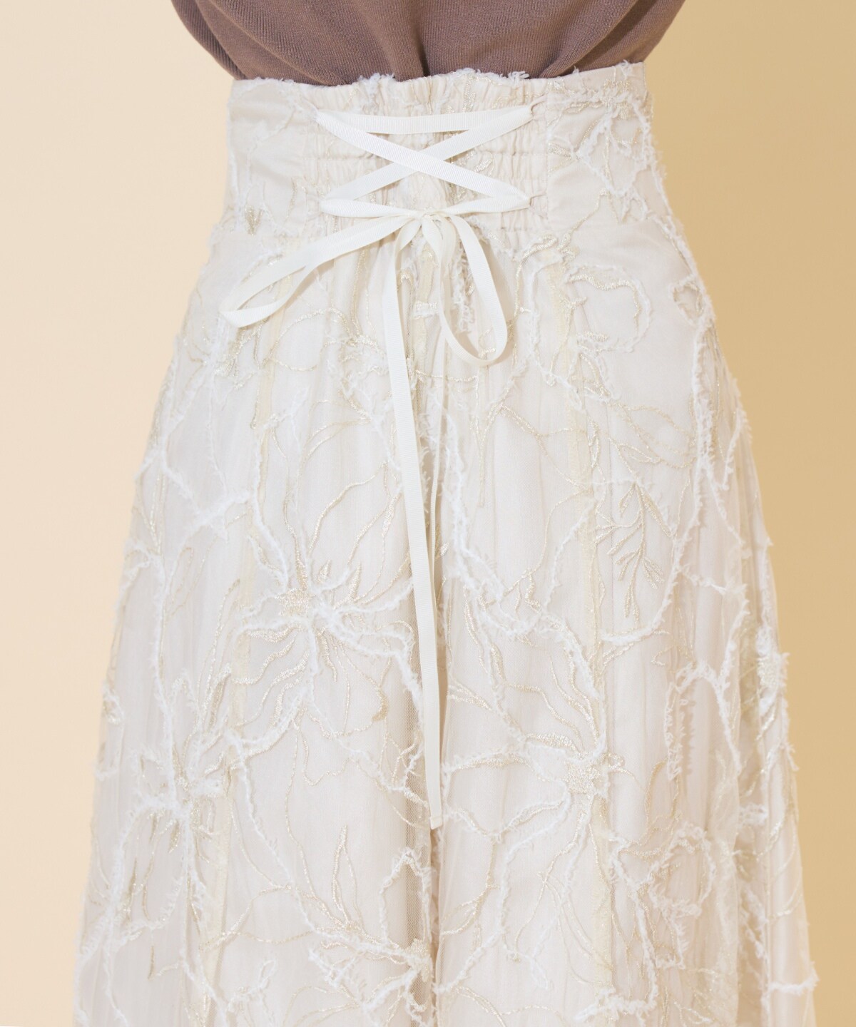 ラメ刺繍チュールフレアスカート(F ホワイト): WILLSELECTION