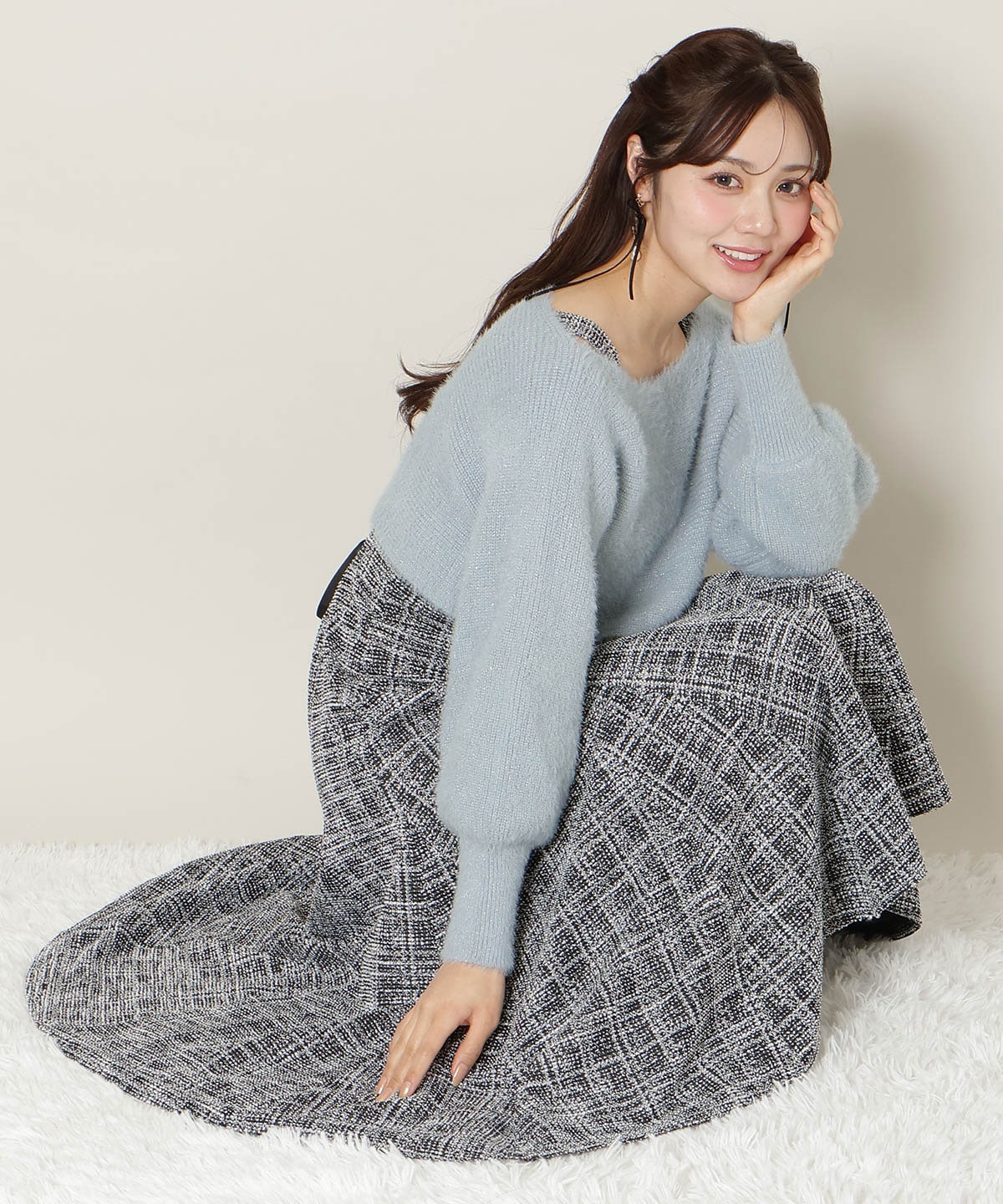 【12/5(fri)10時発売】カットツイードワンピース×フェザーニットSET