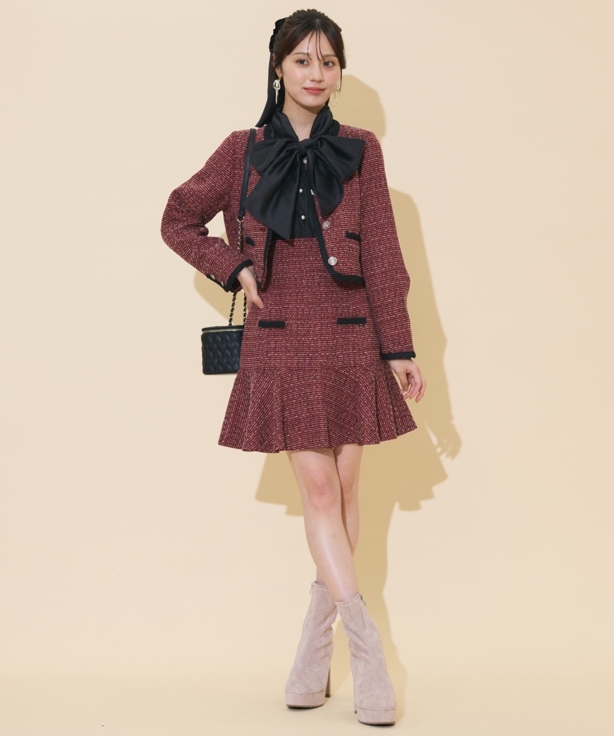 ブレードデザインノーカラーツイードジャケット