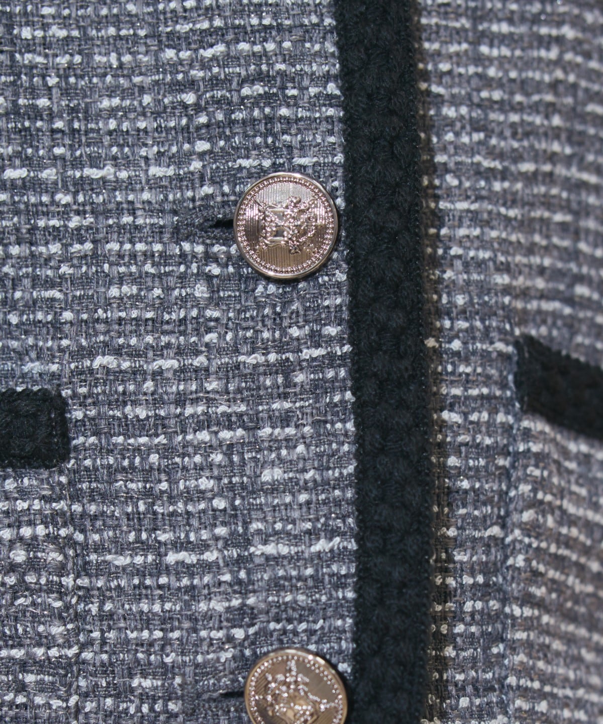 ブレードデザインノーカラーツイードジャケット