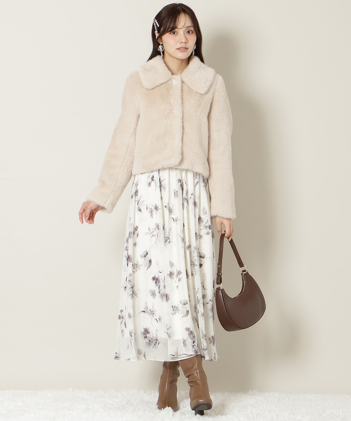 ステンカラーエコファーショートジャケット