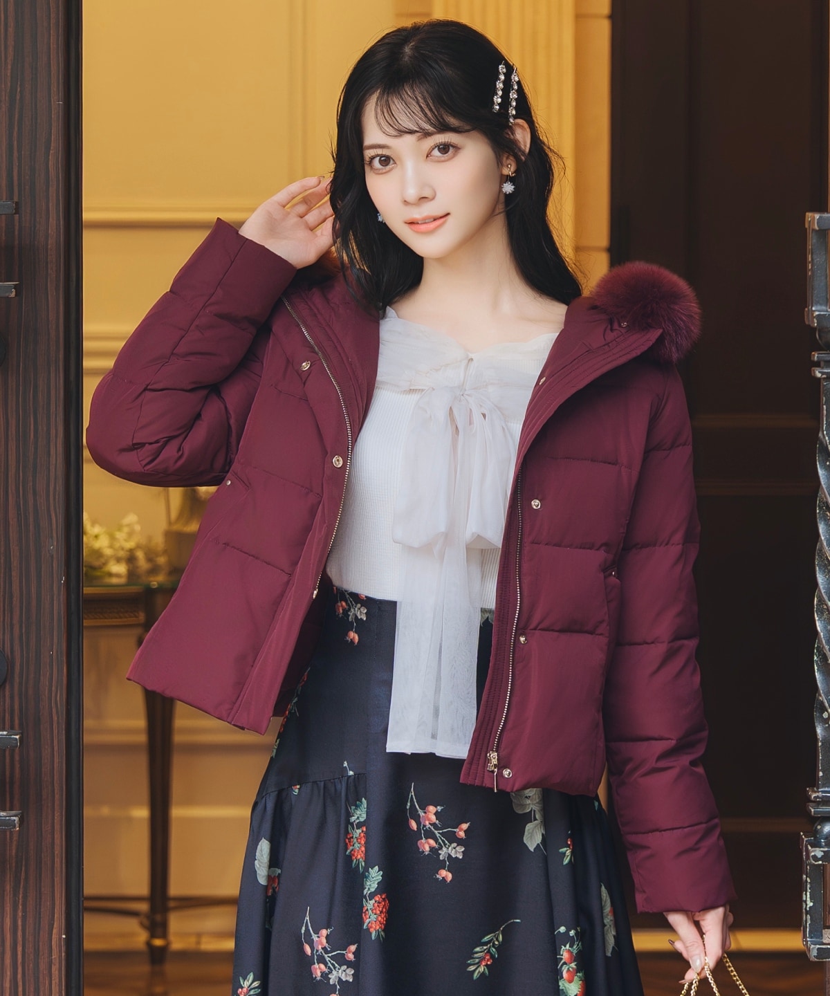 フードファーペプラムショートダウン