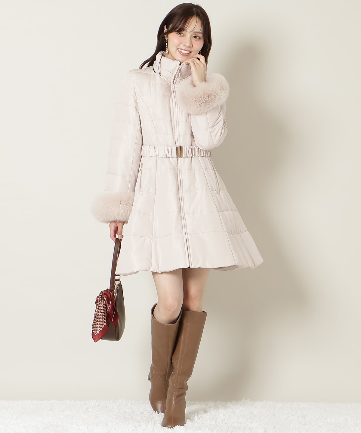 フォックスファーキルティングフレアコート