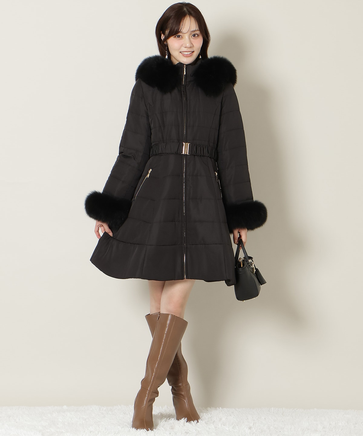 フォックスファーキルティングフレアコート