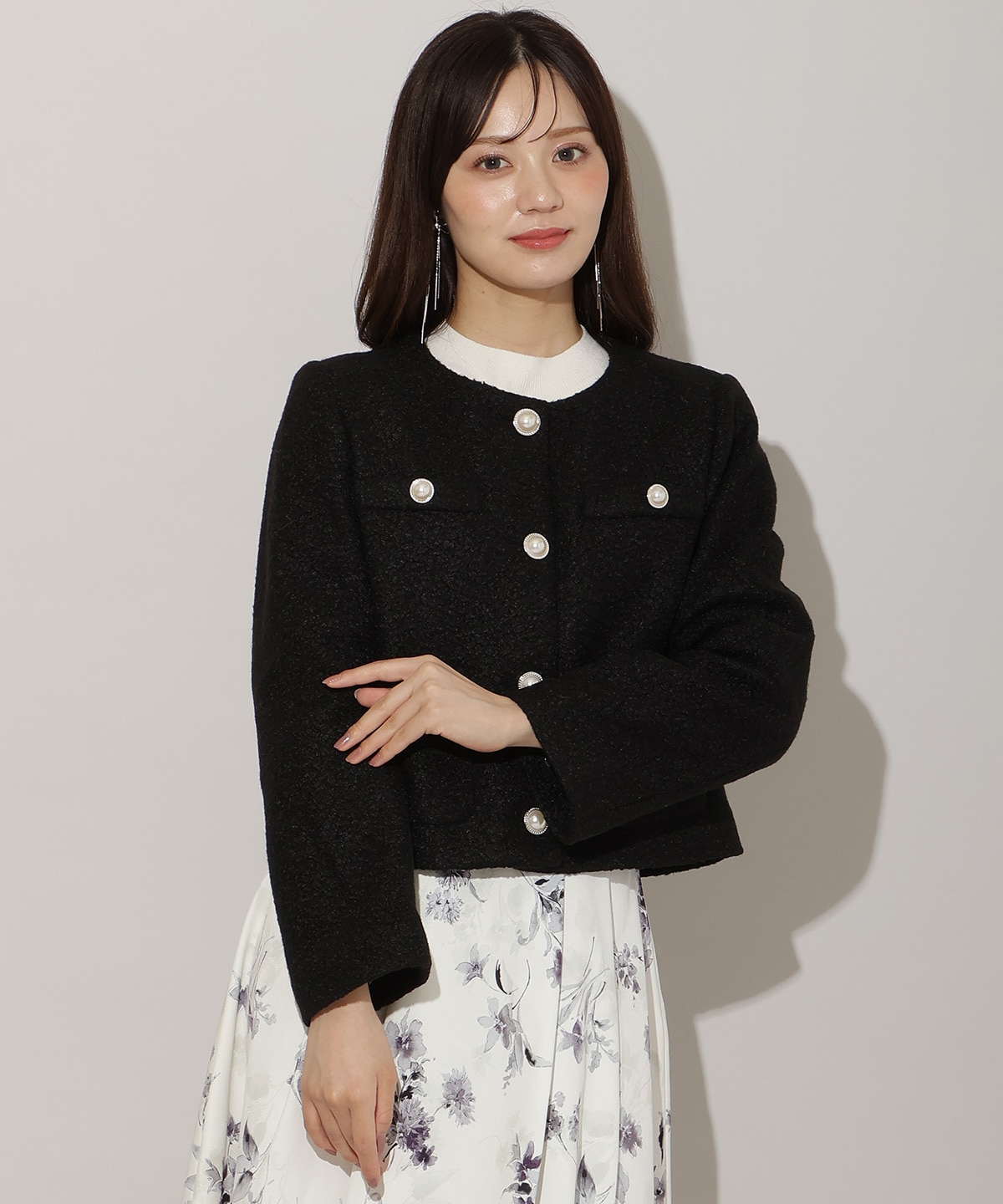 【再入荷予約受付中】ノーカラーブークレショートコート